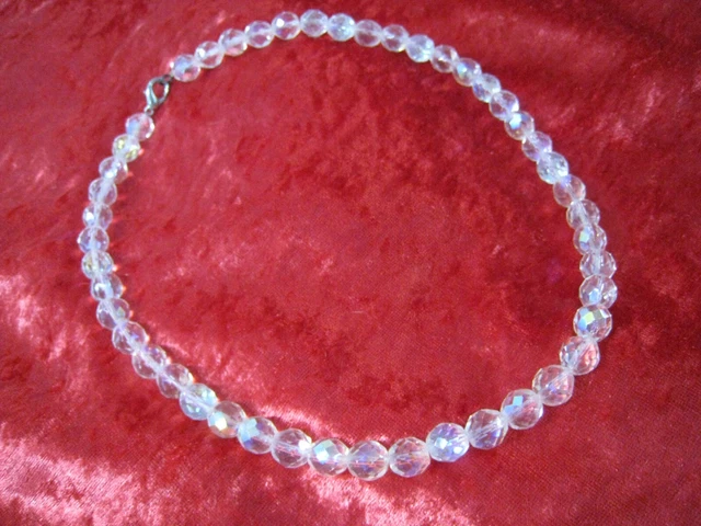 Collier Ancien Années 1940 En Perles De Verre à Facettes – Longueur 43 Cm, Vintage