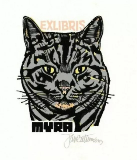JAN BATTERMANN: Exlibris für Myra [Rhebergen], Katze