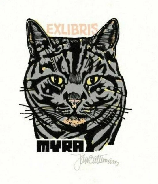JAN BATTERMANN: Exlibris für Myra [Rhebergen], Katze