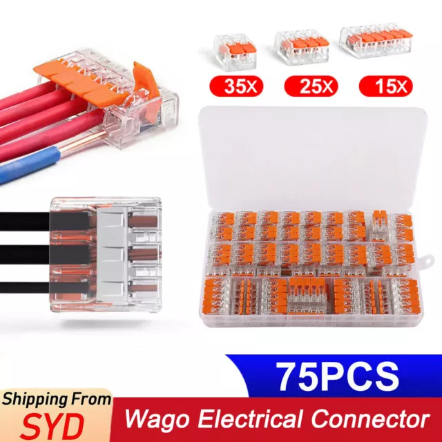 75Pc Reusable For Wago 221 Electrical Connectors Wire Block Clamp Terminal Cable