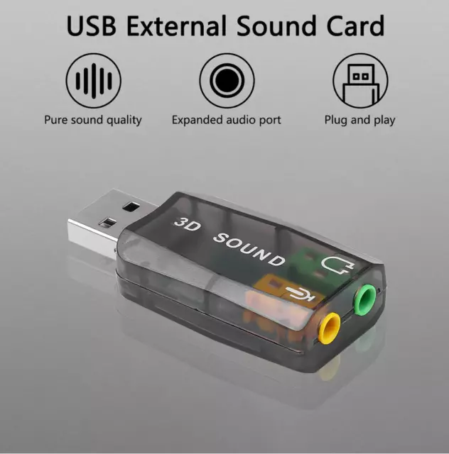 USB 2.0 Son Carte 3D Audio Sound Card 5.1 Adaptateur Sound Virtual noir Externe 2