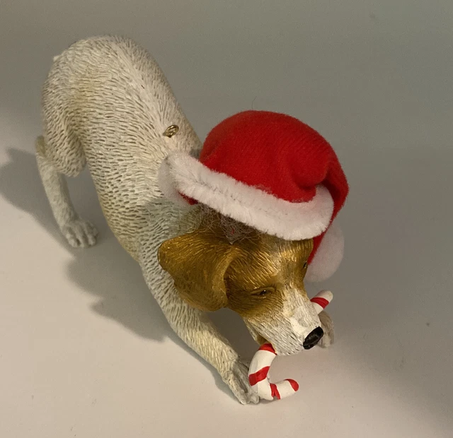 Dog Ornament With Candy Cane And Santa Hat