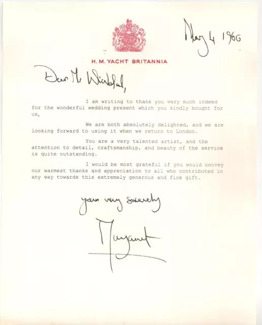 Princess Margaret Britannia signed Rare Elizabeth II Sister letter autograph 60