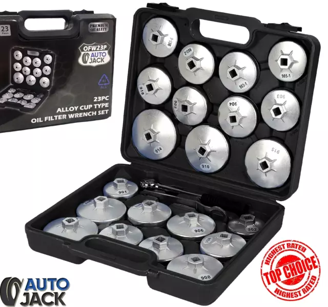 23pc Oil Filter Wrench Set Cup Cap Type Socket Removal Tool Kit Aluminium Alloy