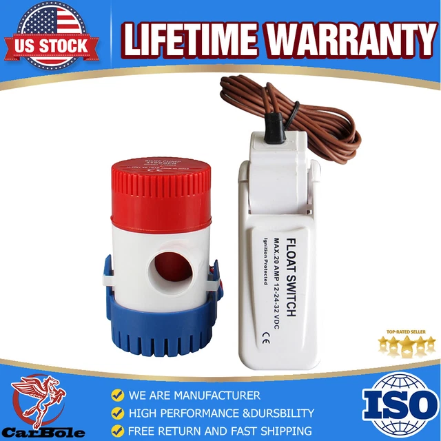 1100GPH 12V Marine Boat Yacht Submersible Bilge Sump Water Pump w/ Float Switch