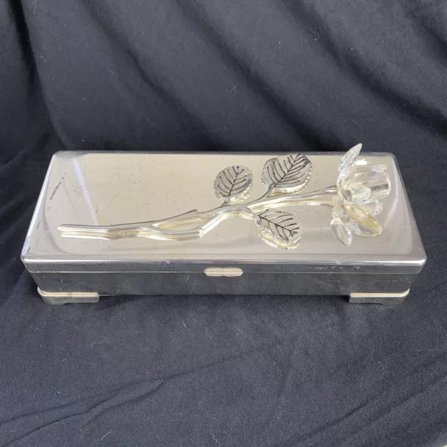 Vintage  Godinger Silver Art Co. Jewelry Box Ornate Rose w/ Black Velvet Lining