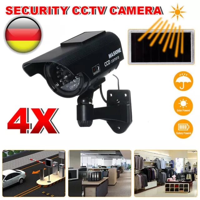 4 x Dummy Kamera mit LED, Kamera Attrappe schwenkbar Kamera CCD für außen, Cam