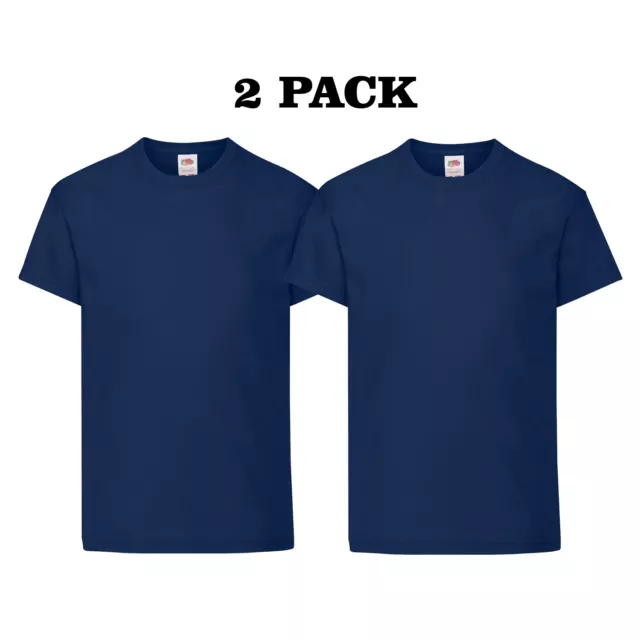 2 x Kids T-Shirt Plain Fruit Of The Loom Boys/Girls School Casual PE Tee Top