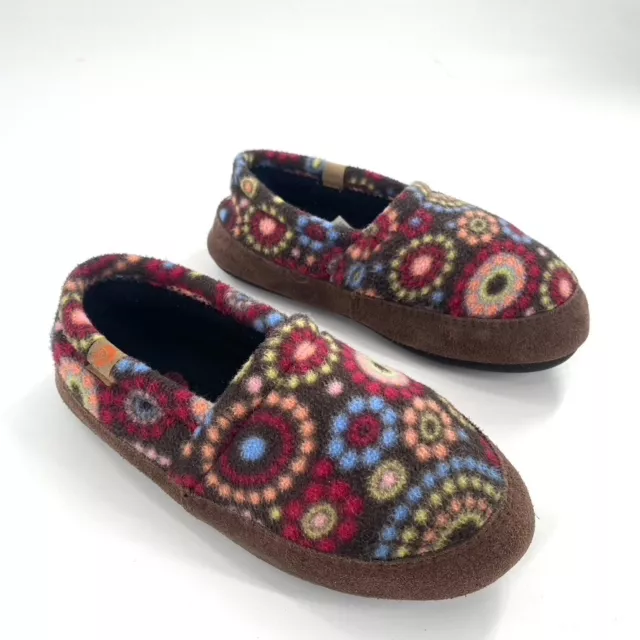 Acorn Womens Moccasin Slippers Fleece Multicolor Abstract Print Sz 5-6