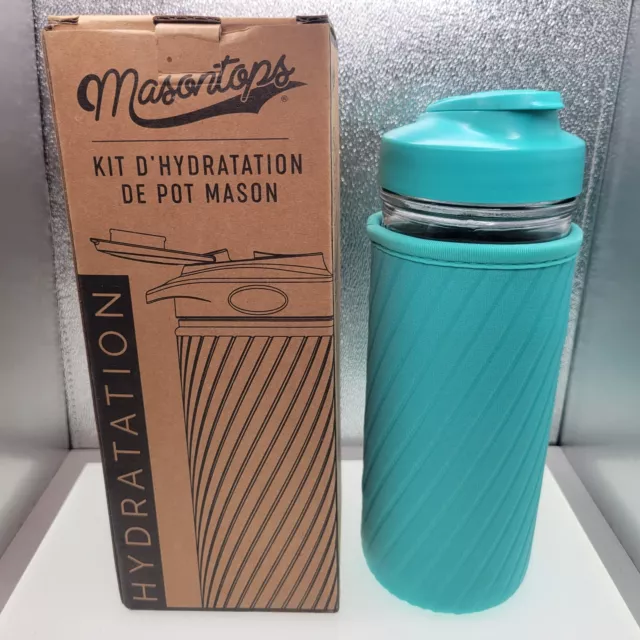 Masontops Mason Jar Hydration Water Bottle in Turquoise NEOPRENE SLEEVE New Box