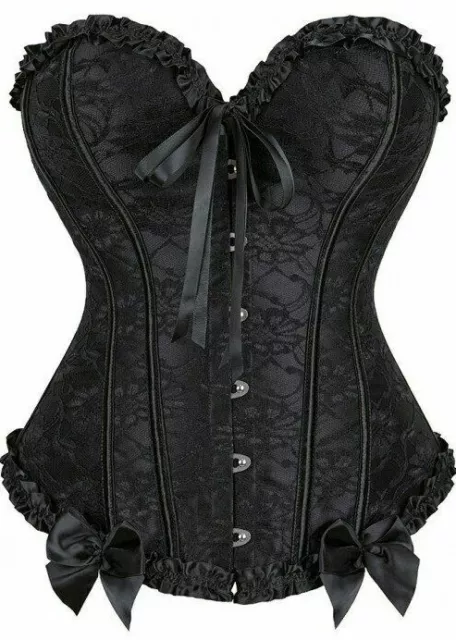 Corset Bustier Noir Satin Avec Noeuds Avec Fermeture À Crochets Lingerie Femme