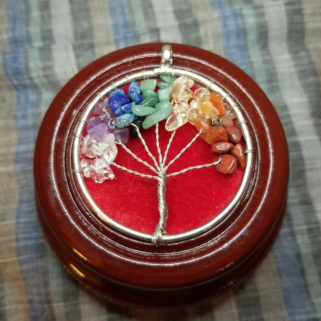 Pendant Necklace Natural Gemstone Tree of Life 7 Chakra Healing Crystal Charm