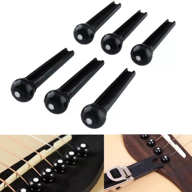 Set 6pcs Black PVC Bridge Pins with Shell Dots for Acoustic Guitar Qualit#DC