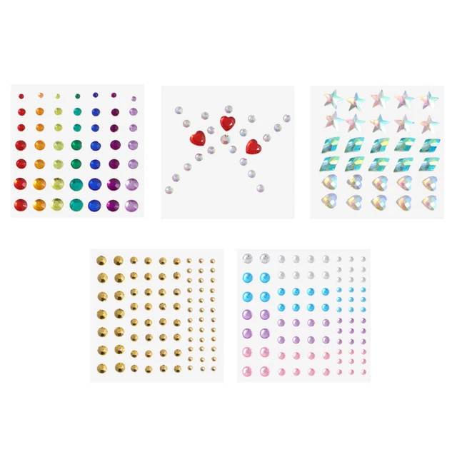 5 Sheets Selbstklebender Diamant Strassaufkleber Auge Körper Gesicht Edelsteine