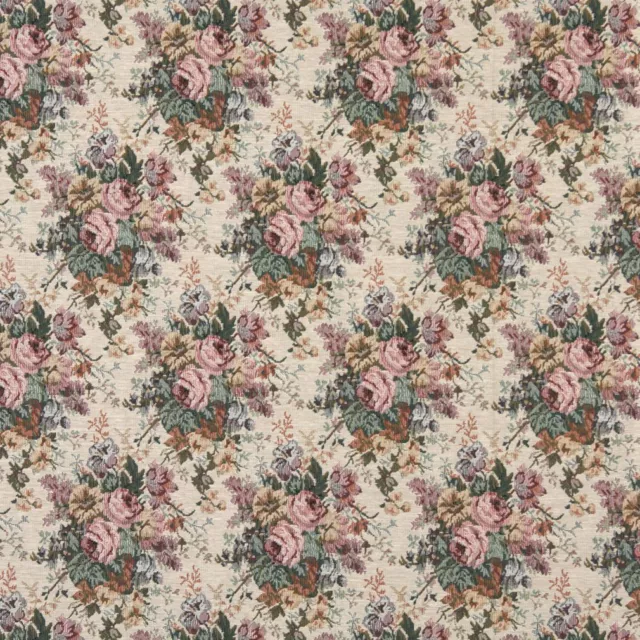 H120 Pink Green Burgundy Floral Bouquet Tapestry Upholstery Fabric By The Yard