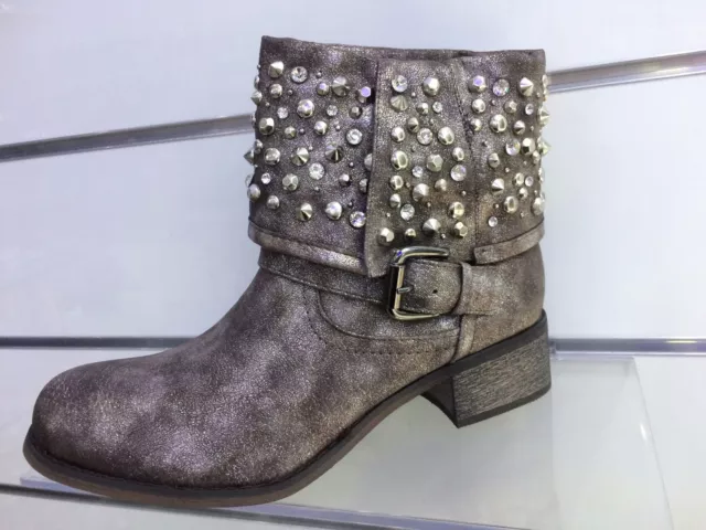 BOTTINE BOTTE MARRON BRONZE CLOUTER STRASS FEMME BOUCLE POINTURE 40 TALON 4 cm