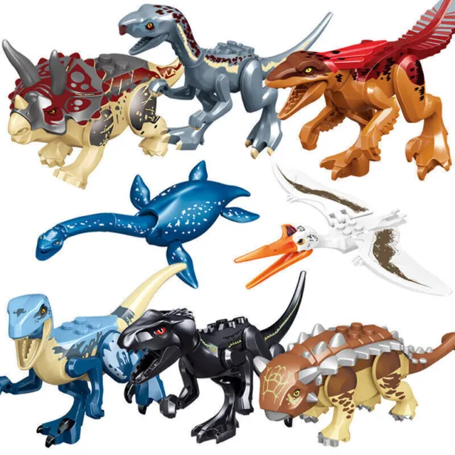 8Pcs Dinos fit Jurassic World Lego Dinosaur Tyrannosaurus TRex Park Raptor Toy`