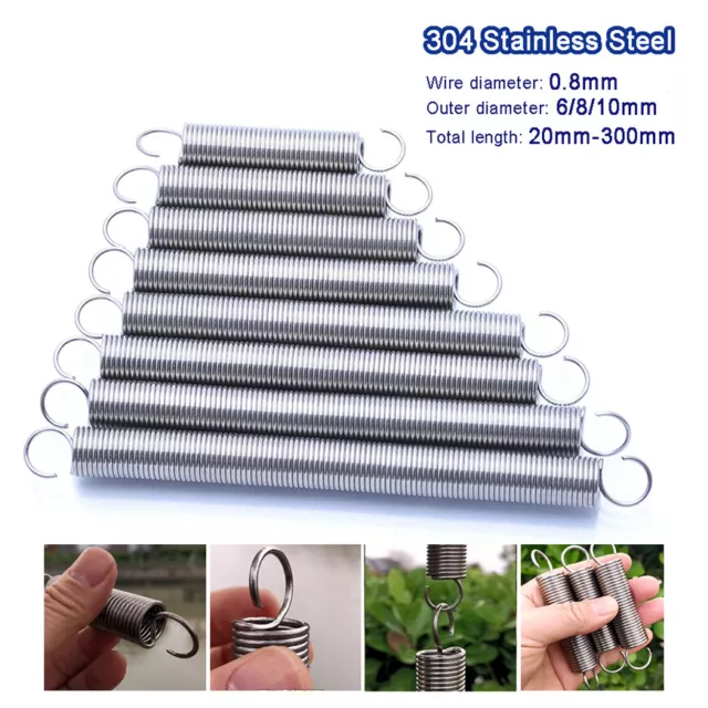 Stainless Steel Extension Spring with Hook Ends Tension Expansion Wire Dia 0.8mm
