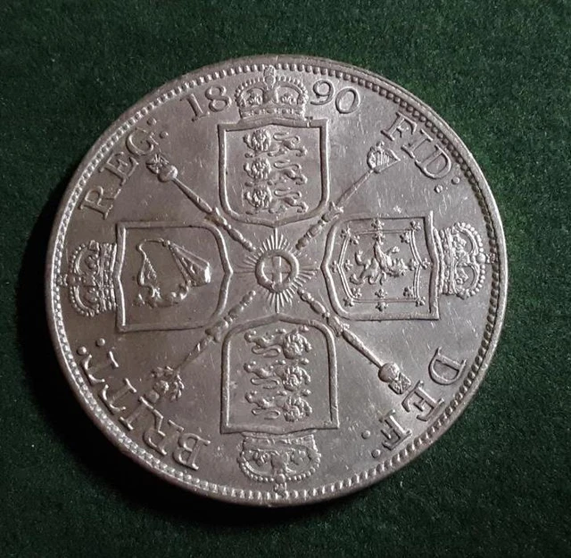 UK - 1890 Jubilee silver Double Florin - old cleaning - choice XF-AU