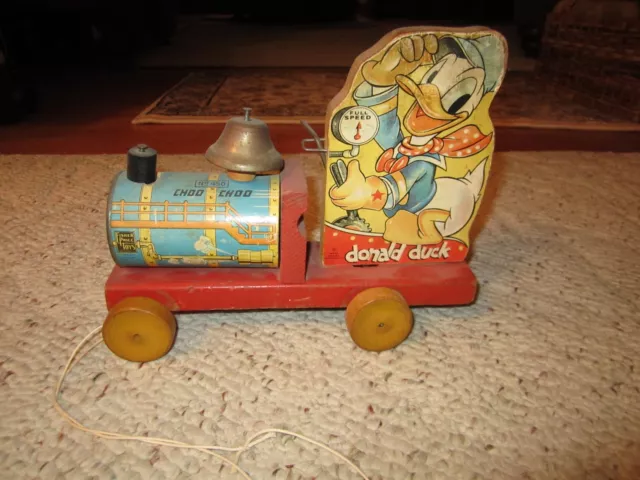 Vintage Walt Disney Donald Duck Pull Toy Choo Choo By Fisher Price!!!