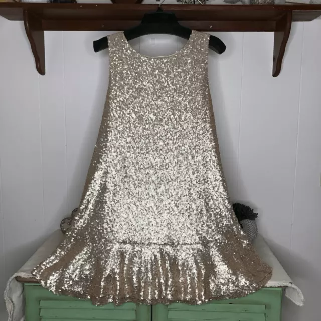 Lost + Wander Womens Haute Sequined Open Back Mini Dress Light Gold Large NWT