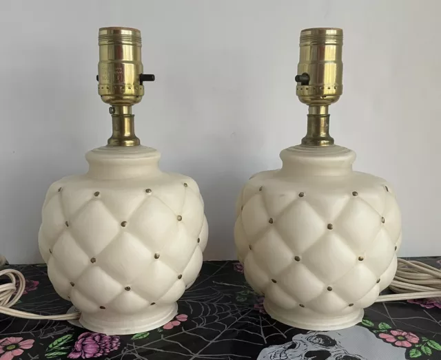 2 Vtg “Leviton”  Quilted Look Glass Boudoir Lamps, Working Condition