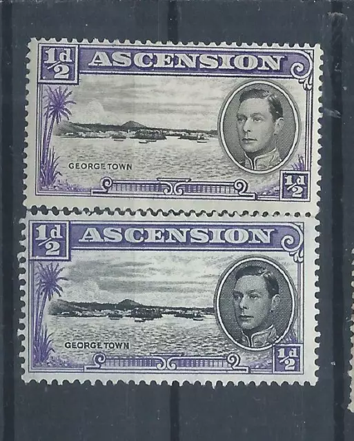 Ascension Island stamps.  1938 George VI 1/2d both perfs MH SG 38 & 38a (Q704)