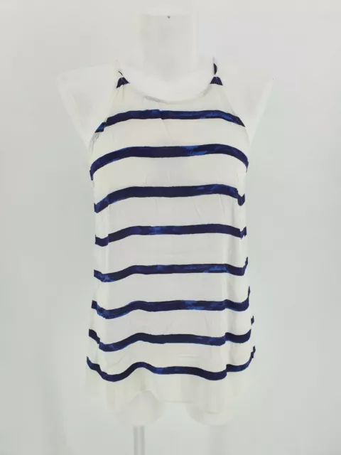 Pre-Loved JEANSWEST White & Blue Stripe Light Casual Singlet Top Wmn's Sz 10