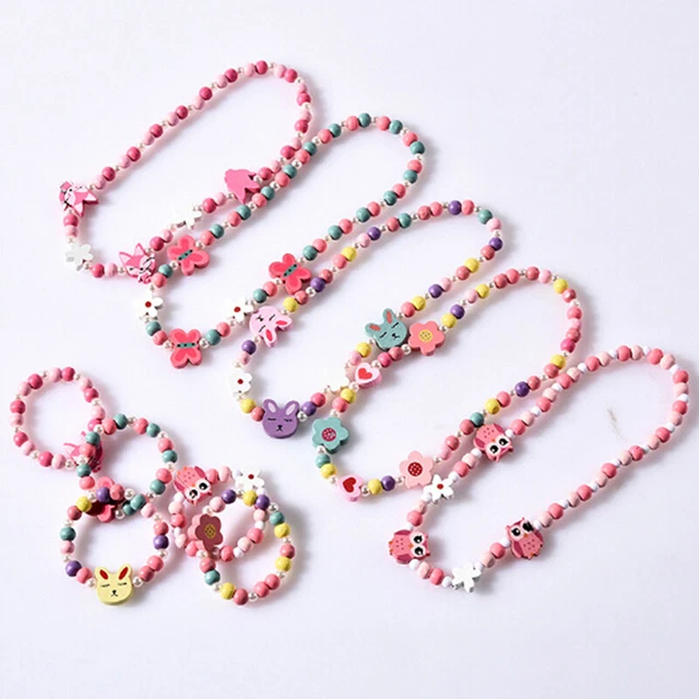 1sets Wooden beaded cartoon animal necklace girl party supply gift B_ex