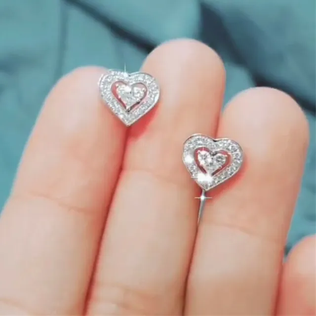 Cute Heart Stud Earring Women 925 Silver Filled Jewelry Cubic Zircon Earring