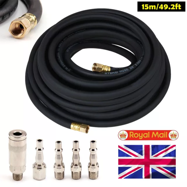 Rubber Air Compressor Hose Air Line 15m Metre1/4''BSP 9.5mm Bore Auto Heavy Duty