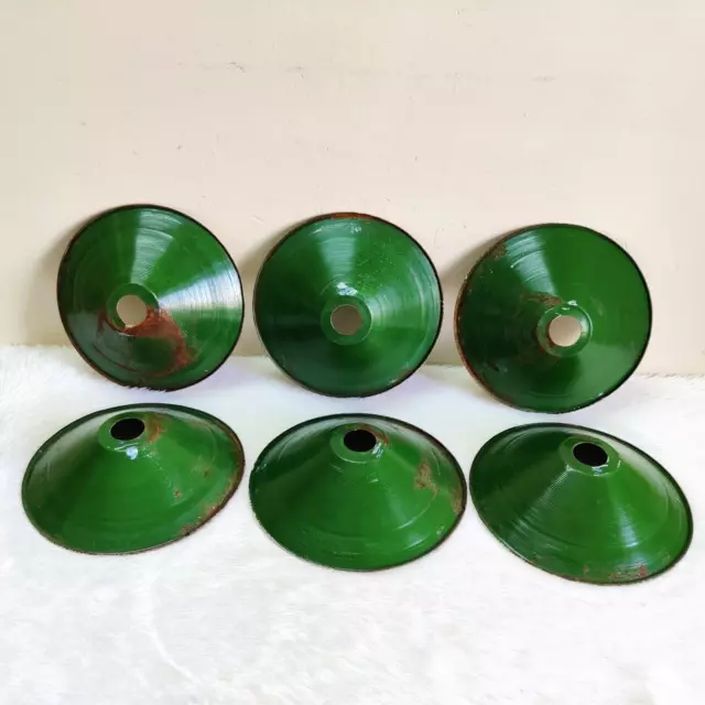 1950 Vintage Iron Green Paint Electric Lamp Shade Lighting Collectible 6 Pcs E14