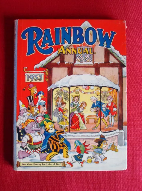 RAINBOW ANNUAL 1953, Unclipped price, Vintage Children’s Colour Hardback Book