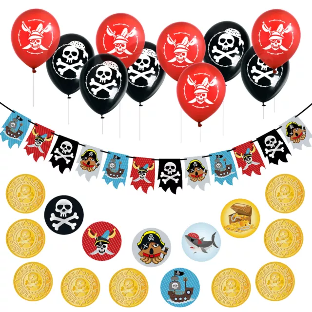 Piraten Party Kindergeburtstag Deko Set - Piraten Girlande + Ballons + Konfetti