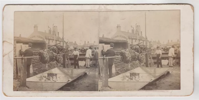 Social history stereoview-roasting a pig outside the William the Fourth pub