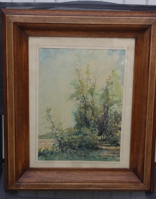 Aquarelle Encadrée - Paysage De Village, Ruelle Signée Claudie - Sous Verre Déco