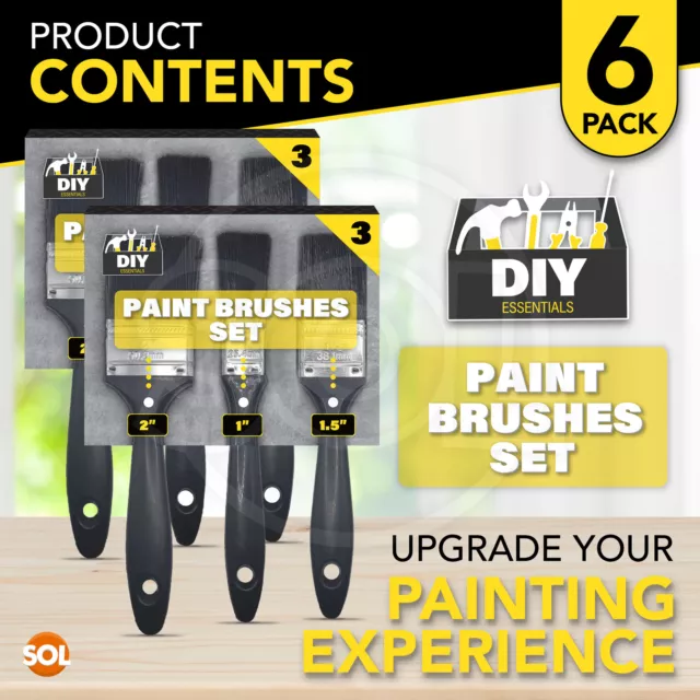 6 Pack Paint Brush Set Decorating Brushes DIY Painting Professional Fine Bristle 3