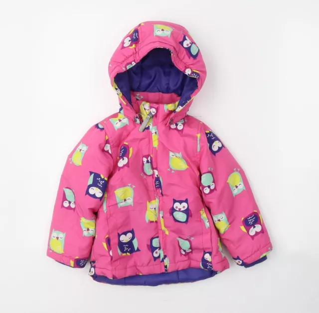 name it Girls Orange Geometric Basic Coat Size 2 Years Zip - Owl Print