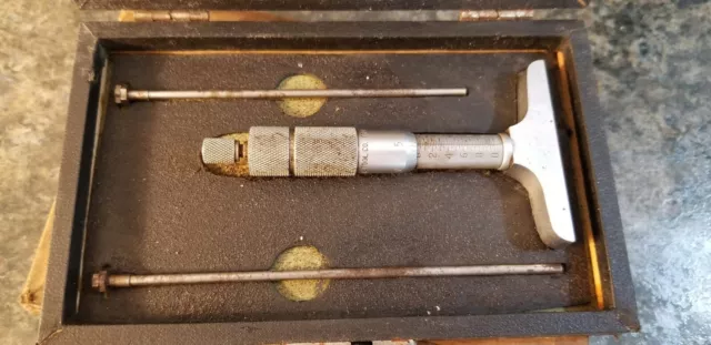 Vintage Depth Micrometer IOB Central Tool Co. Cranston, RI #103 0-3" Range
