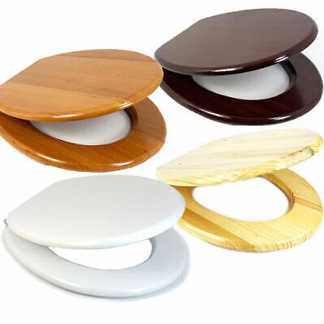 18& MDF UNIVERSAL Bathroom Wc Toilet Seat Easy Fit With Fittings Wooden