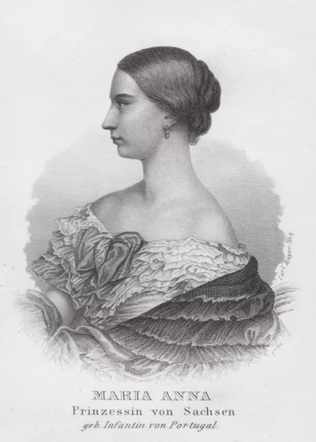 Maria Anna Di Portogallo Principessa Sassonia Ritratto Incisione Acciaio 1850