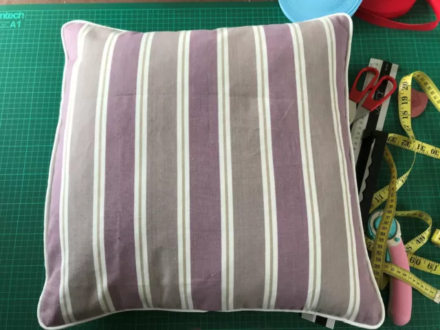 Mauve and White Striped Cushion Cover