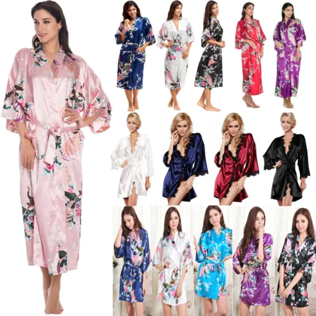 `Womens Sleepwear Silk Satin Robe Kimono Dress Bathrobe Dressing Gown Nightwear﹏