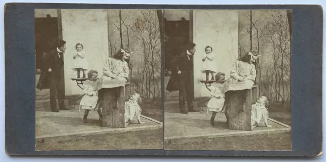Famille Kinder c1900 Foto Stereo Bastler Vintage P78L6n