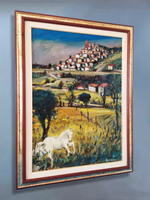 CARLO RICCARDI Paysage de Campagne Italienne avec Maisons Peinture à Huile 3