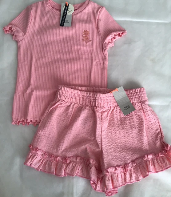 River island mini girls aged 2-3 years pink textured shorts outfit BNWT 2