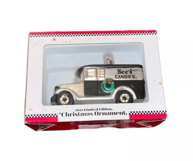 NEW See's Candies Glass Christmas Delivery Truck Ornament 2022 Limited Edition