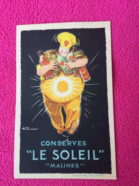 FRENCH vintage LE SOLEIL  postcard PARIS malines CONSERVES sun PASTRY CHEF jam