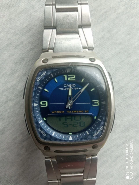 Casio Telememo 30 2747 AW-80 Mens Watch 40mm Blue Ana-Digi New Battery 7.75\