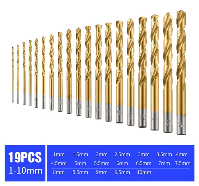 Titanium Coated Drill Bit Set 19x Hss Drill Bit Set for Wood Steel Impact Driver